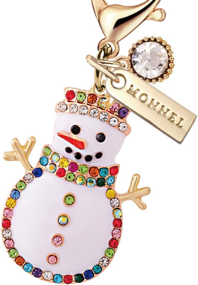 MC477 Crystal Christmas Snowman Lobster Clasp Charm for Women with Velvet Bag (White,1 Piece)